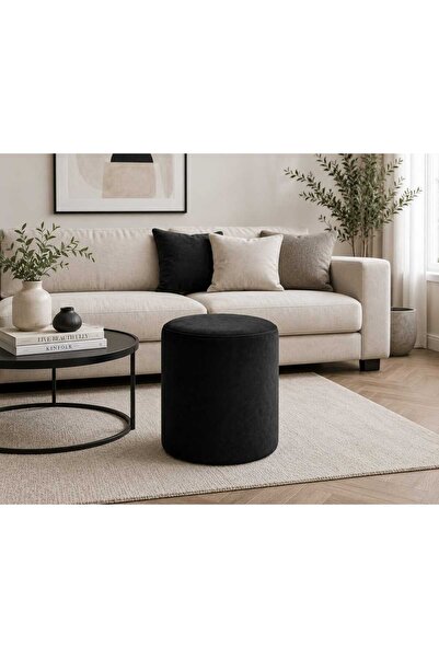 starella home Siyah Baby Face Puf Kumaş Süngerli Silindir Puf-Bench Tabure
