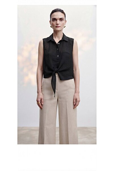 SALTİX Women's Side Tie Sleeveless Shirt Collar Blouse