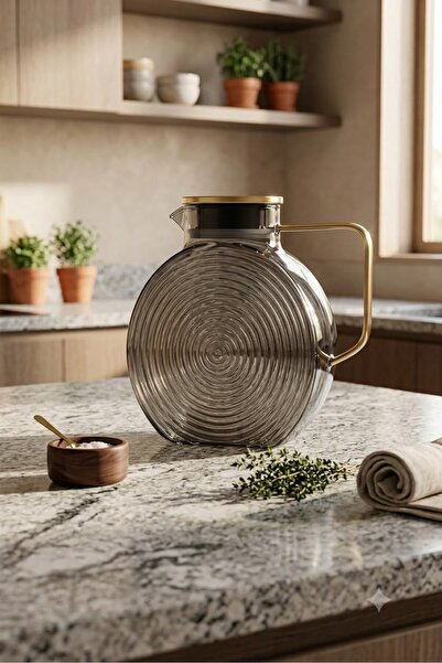 Reoona Borosilikat Cam Füme Salyangoz Desenli Sürahi 2500 Ml Buzdolabı Kapağı...
