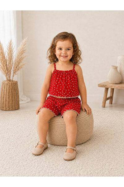 AKİF GİYİM Kız Bebek & Çocuk Alt Üst Krop Şort Takımı