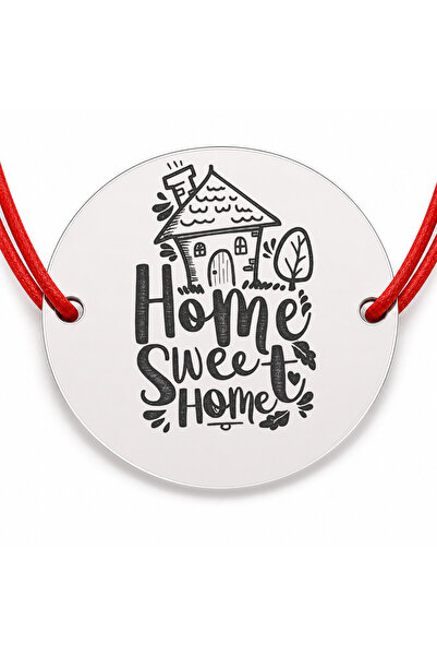 Simoshop Brățară argint 925 cu bănuț căsuță și mesajul Home Sweet Home, șnur ...