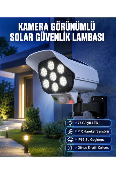 Kablosuz, Güneş Paneliyle Şarj Olan Dış Mekan Lambası - 8-10 Saat Aydınlatma Süresi