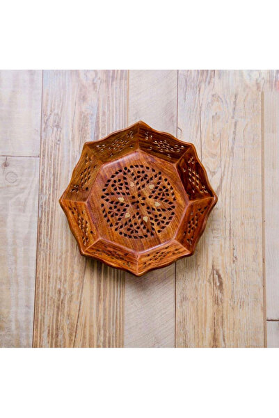 QUESERA Marketplace New In Brass Mesh Work Wooden Octagon Serving Tray with b...