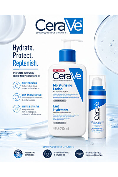 CeraVe ابدأ يومك بترطيب ذكي… لوشن وسيروم لبشرة ممتلئة وناعمة ومشرقة.