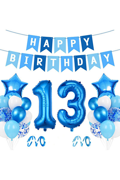 Generic Brand Blue Number 13 Birthday Party Balloon & Banner Set.