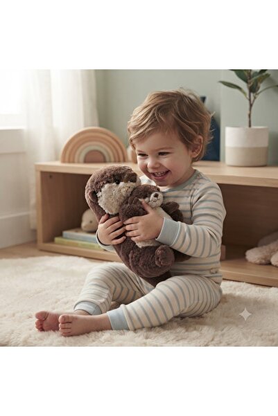 SHIVA Gift & More Otter with Baby Soft Toy Brown Beige 45 cm Set of 2, Plush ...