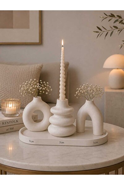 YAPAY ÇİÇEK BAHÇESİ MODERN 3'LÜ ŞAMDAN&VAZO SETİ