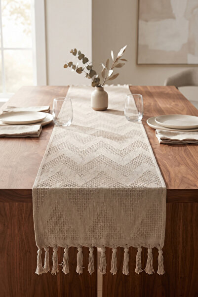 Destiva Home Tasseled Zigzag Patterned Textured Tablecloth Decorative Living ...