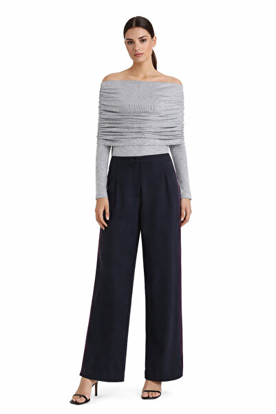 2TRENDY Women's Off Shoulder Long Sleeve Blouse Gray