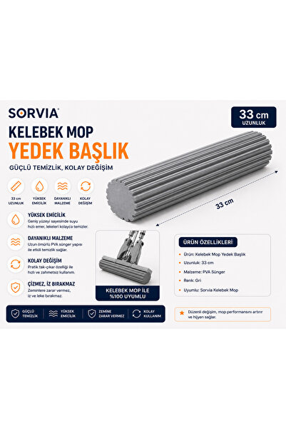 sorvia Kelebek Mop Yedek Başlığı 33 cm PVA Sünger Mop Yedeği Kendinden Sıkmal...