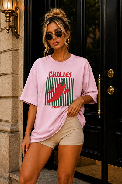 FECCY Tricou Premium Chılıes cu imprimeu, supradimensionat, pentru femei, Tri...