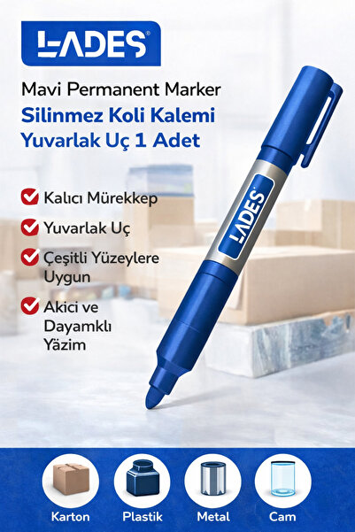 Bezos Lades Mavi Permanent Marker Silinmez Koli Kalemi Yuvarlak Uç 1 Adet