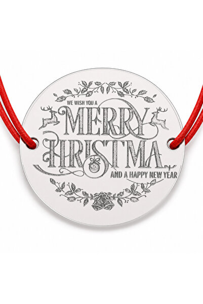 Simoshop Brățară argint 925 cu bănuț mesaj vintage Merry Christmas, șnur regl...