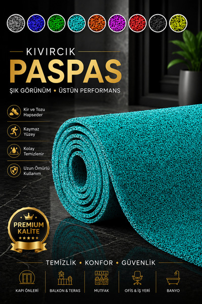 ABK PLASTİK Kıvırcık Paspas Tüm Ölçüler Kaymaz Taban Halı Yolluk Kapı Önü Pas...