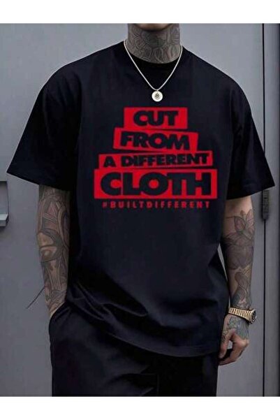 LİNA06 Bold Red Text Graphic Declaring Cut From A Cloth Built Different Spiri...