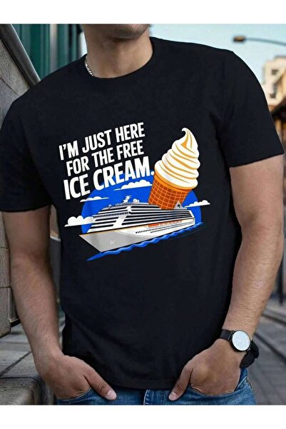9JY تي شيرت I'm Just Here For The Free Ice Cream Cruise Ship Vacation، تي شير...