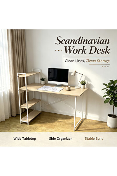 Topone1Topone1 Computer Desk with Storage Shelves, Home Office Study Desk wit...