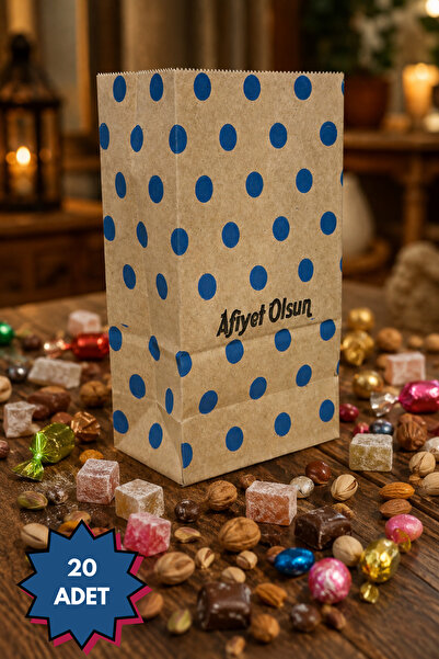NUYA PACK 20'li Mavi Puantiyeli Körüklü Kraft Kese Kağıdı 10x18 cm