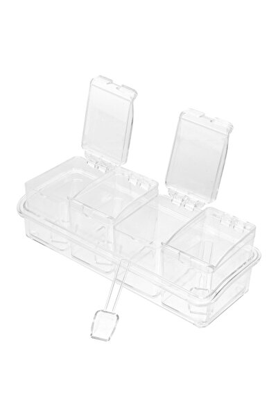 STARSTAR Four-compartment transparent plastic seasoning container, with spoon
