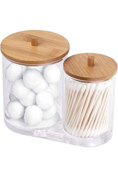 STARSTAR Acrylic Cotton Swab Storage Jar, Transparent Round Pad Holder Case, ...