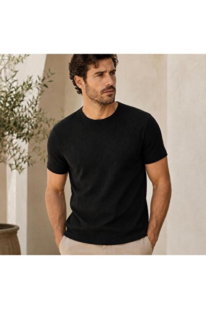 TREND EMMODA Ανδρικό μπλουζάκι με κοντό μανίκι με υφή βάφλας και λαιμόκοψη πο...
