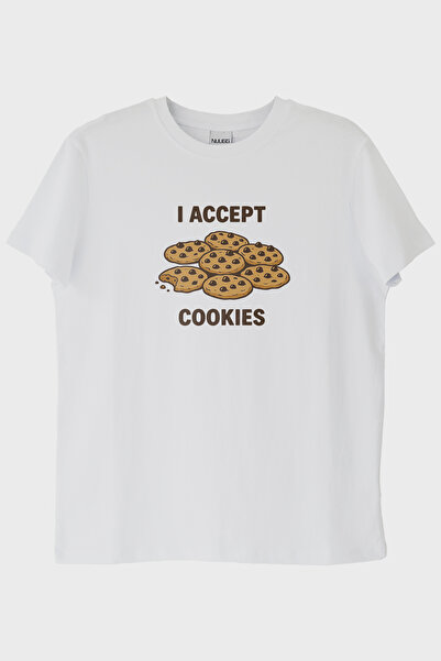lofux I Accept Cookies Printed Humorous White T-Shirt