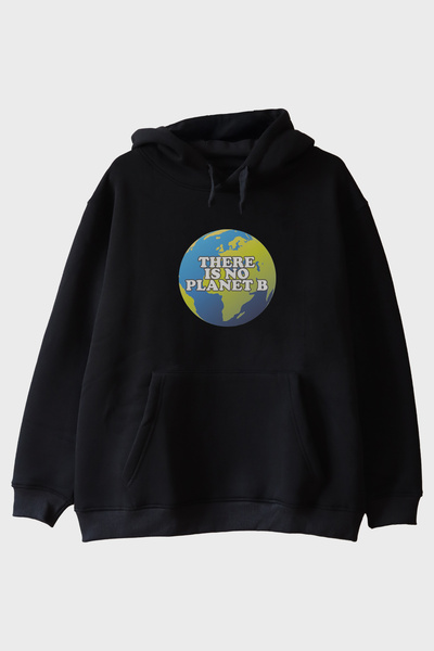 lofux هوديي أسود مطبوع عليه عبارة There Is No Planet B World مطبوع