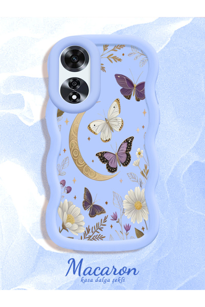 CHICASELUX Oppo A60 Compatible Wavy Frame Moon Butterfly and Flower Pattern S...