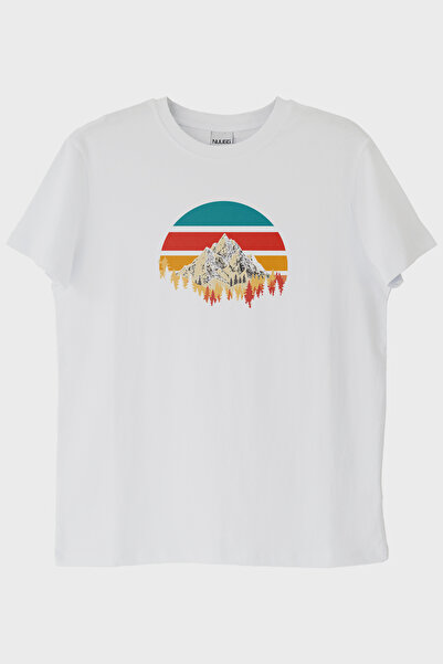lofux Retro Mountain View Printed Minimalist White T-Shirt