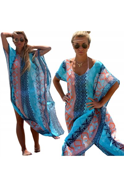 SNM Pareo Plaja Boho, SNM, Tunica Lunga De Vara Din Sifon Transparent Cu Impr...