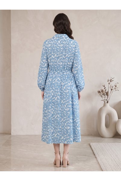 Finelook Women's Printed Midi Shirt Dress – Long Sleeve Collared Button-Down Casual Dress