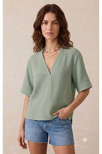 COLORDS Women's V-Neck Muslin Blouse