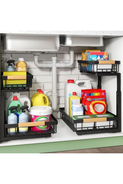 Dotail Set of 2 Under-Sink Organizers, 2 Levels, Adjustable Height, 35–43 x 4...