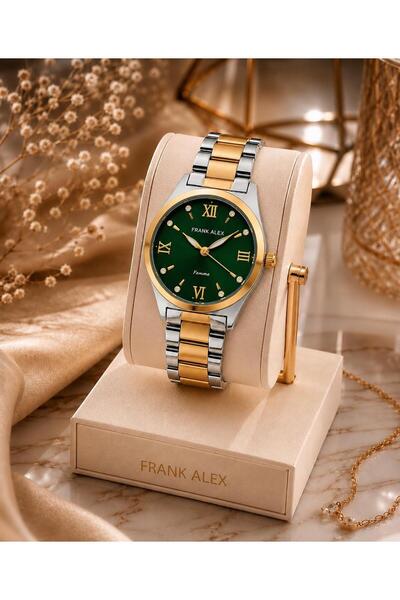 Frank Alex ساعة يد نسائية بتصميم خاص مقاومة للماء بطول 30 متر من الفولاذ + سوار VS.BLKT.1173