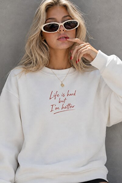 GIA - ART Women's Oversize Sweatshirt Hotter Mood 3D Printed White – Crew Nec...
