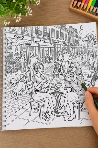 Z&R CRAFT كتاب تلوين PAZAR KEYFİM - حلزوني شفاف من اليسار - 30 ورقة 30 صورة - كتاب تلوين مريح - مقاس 20*20