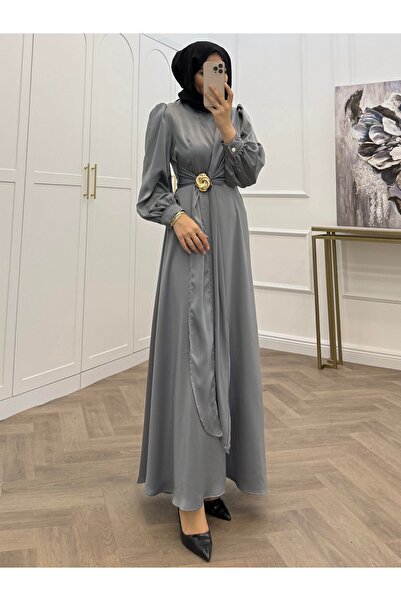 bezenstore TOKALI SATEN GRİ ELBİSE