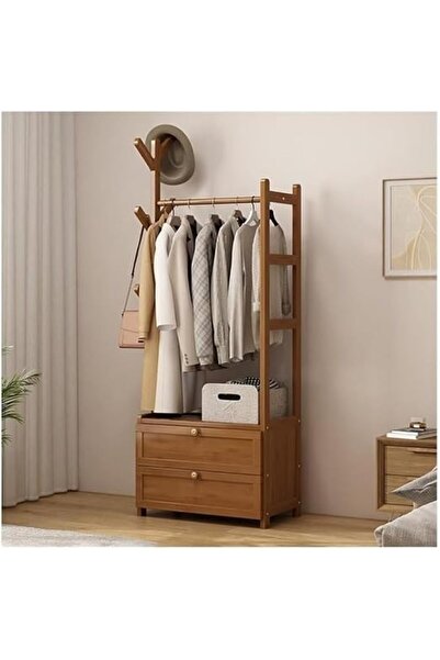 EAGL MART Garment Rack, Clothing Hanger Stand Shelf, Wooden Open Wardrobe wit...