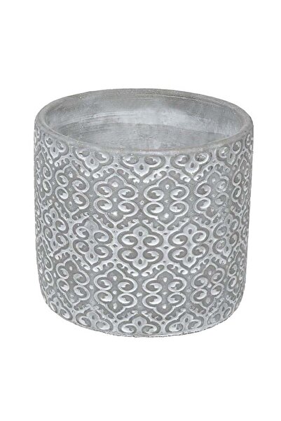 BAMI NETWORK Masca Ghiveci Ciment Rotunda Gri/Alb cu Model Reliefat, 13.5x12....