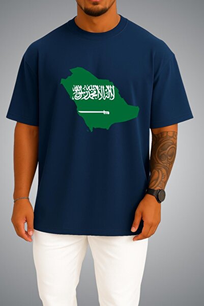 Bahriyeli Collection Oversize Saudi Arabia Flag and Map Chest Printed Unisex ...