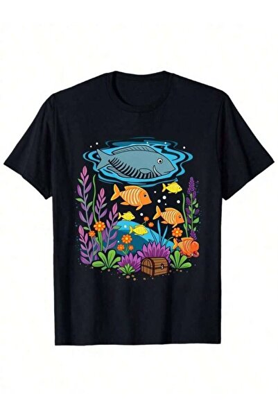 25W Men'S Women'S Black Ocean Life Graphic T-Shirt 180gsm Heavyweight Stretch...