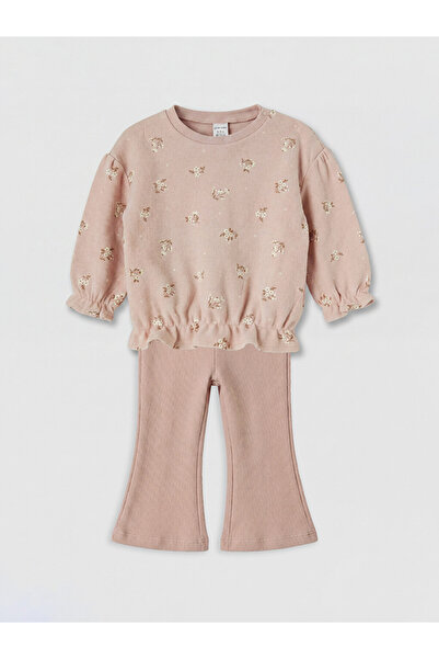 LC Waikiki Pink Baby Girl Sweatshirt and Leggings
