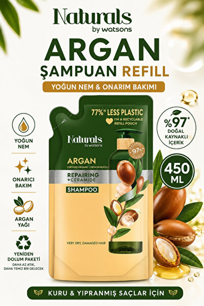 Naturals By Watsons شامبو الأرغان لإصلاح الشعر وزيادة حجمه: عبوة إعادة تعبئة ...