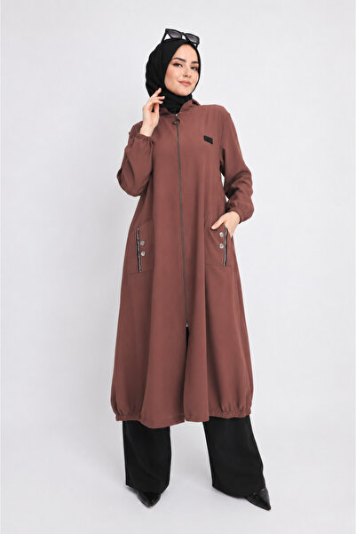 sarmoda 1014 ÖNDEN FERMUARLI KOL UCU LASTİKLİ CEPLİ LEOPAR LASTİKLİ GİY ÇIK K...