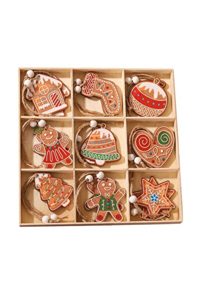 Rao Set 18 Decoratiuni de Craciun din Lemn, cu Snur pentru Agatare in Brad, M...