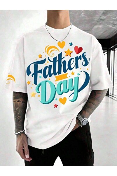 LİNA06 Father's Day-Shirt, Tee, Happy Fathers Print, Heart Graphic, Men Casua...