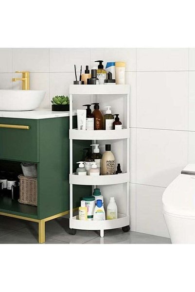 Generic 4-story bathroom corner cabinet triangle rack floor-to-ceiling multi-layer storage rack storage rack kitchen bathroom cabinet white