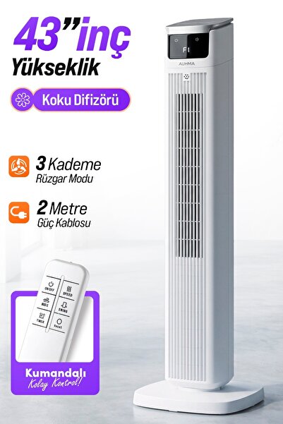 auhma ACFN05 43" Kule Tipi Vantilatör Beyaz | 45W Sessiz Çalışma | 3 Hız Kade...