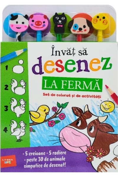 Litera Invat sa desenez: La ferma. Set de colorat si de activitati