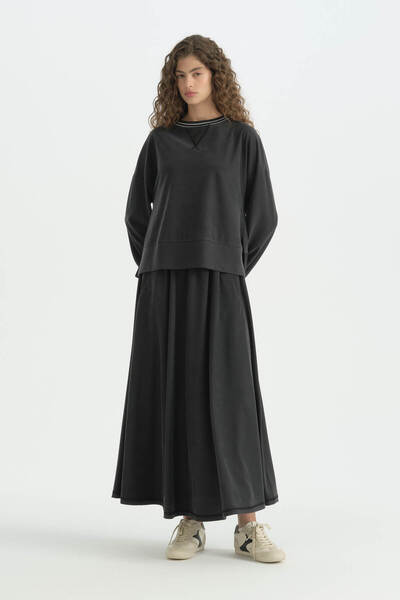 Nihan Cupra Modal Knitted Skirt Blouse Set - Black